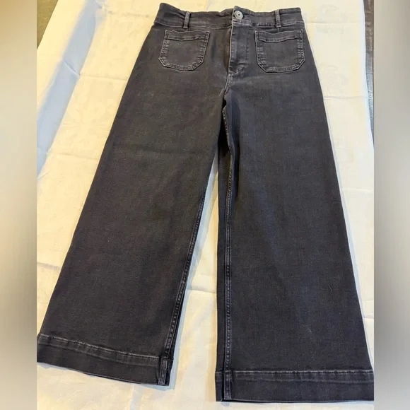 Pilcro Noir size 31 black stretch denim wide leg pants patch pockets - Picture 2 of 10